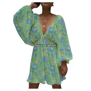 Vestido de Novia de Lujo con Estampado Artesanal, Cuello en V Profundo, Estilo Linterna, Tela de Algodón de Alta Calidad, Estampado Artesanal, Gran Venta - Product Image 6