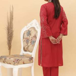 Conjunto de 2 Piezas de Pantalones de Traje para Mujer, Talla S, Color Granate, Estampado, Algodón Cambray, Modelo PS5112 - Product Image 1