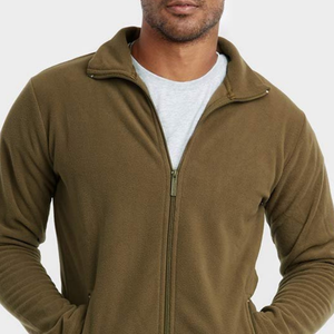 Veste polaire homme vert olive, col montant, fermeture éclair, décontractée, pour l'automne, en polyester respirant, finition soignée - Product Image 5
