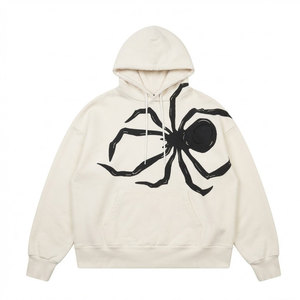 Sweat-shirt surdimensionné en molleton épais crème personnalisé avec logo araignée noire imprimée sur le devant, grande taille pour femme - Product Image 1