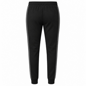 Pantalon de jogging noir pour femme avec bande latérale, taille élastique, cordon de serrage, bas de pantalon à revers, style sportif, longueur intégrale - Product Image 2