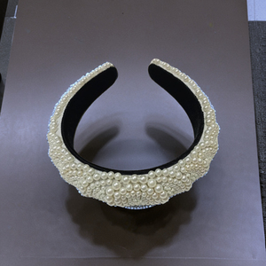 Luxury Rose Gold Pearl <b>Headband</b> Style Handmade <b>Beaded</b> Padded Hairband for Women and Girls Wedding Party Evening Formal Events - Product Image 4