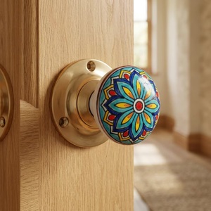 <b>Ceramic</b> Door <b>Knob</b> Modern Design Blue Yellow Red Flower Pattern Durable Finish Adjustable Cabinet Furniture Wardrobe Kitchen - Product Image 1