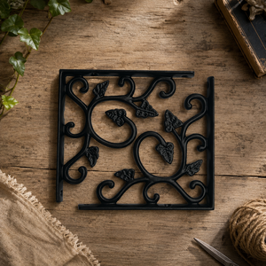 SHUBHAM Black Cast Iron <b>Wall</b> Shelf Bracket Floral Decorative <b>Storage</b> Rack Vintage <b>Hanging</b> Shelf for Home Entryway Living Room - Product Image 1