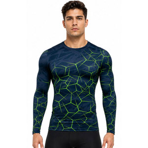 Chemise à manches longues pour homme, bleu foncé, vert néon, imprimé géométrique, séchage rapide, en polyester, pour adultes - Product Image 4