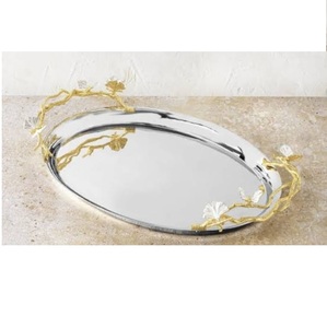 Home Hotel <b>Dinner</b> Table Decoration Serving Metal and Glass <b>Tray</b> Hand Engraved Decorative Custom Shape Food Serving Metal <b>Tray</b> - Product Image 5