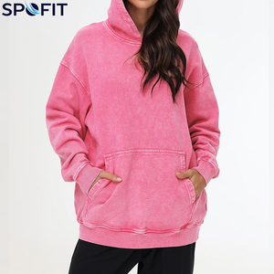 OEM Custom Streetwear Women Acid Wash Hoodie Full Sleeve Knitted <b>Drop</b> Shoulder Oversized Hoodie 100% High Quality Women Hoodie - Product Image 4