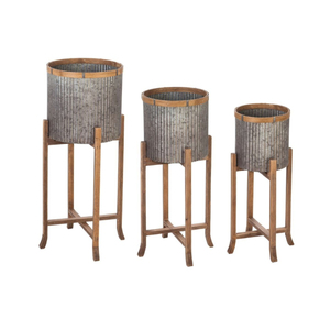 Pot de fleurs en métal galvanisé avec support, style industriel, pour intérieur/extérieur, décoration de jardin, pot à fleurs en fer pour la décoration de la maison - Product Image 4