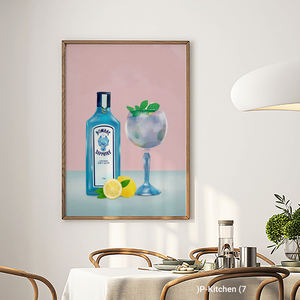 ภาพศิลปะบนผืนผ้าใบสำหรับตกแต่งห้องครัว, โปสเตอร์ภาพประกอบขวดบลูจินและเครื่องดื่มรสส้ม, ภาพพิมพ์ตกแต่งผนังสไตล์โมเดิร์นสำหรับเครื่องดื่ม - Product Image 3