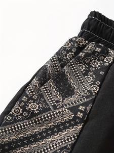 <b>mens</b> <b>black</b> grey tribal geometric print panel <b>short</b> sleeve lapel button up shirt matching <b>shorts</b> 2 piece set casual hawaiian - Product Image 6