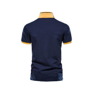 Polo en coton pour homme, à blocs de couleur, manches courtes, décontracté, respirant, design tricoté, rayures bleu marine, jaune et blanc - Product Image 2