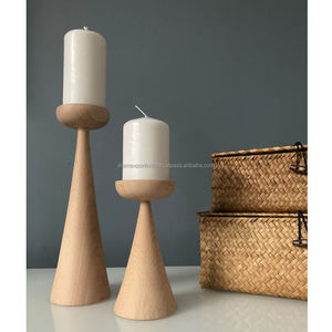 New Arrival Vintage <b>Wooden</b> Pillar <b>Candle</b> Holders Stand Set Handcrafted Mango Wood Best Price for 2 Pcs Including Glass Bottle - Product Image 5