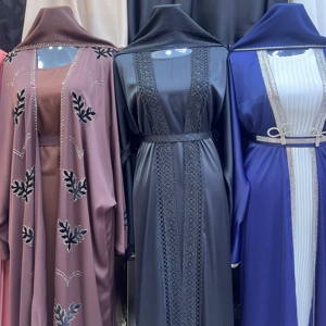 High Quality Modest Dubai Beaded Sequined <b>Long</b> Sleeve Abaya Muslim Traditional Handmade Wedding Women Polyester Breathable V Nec - Product Image 1