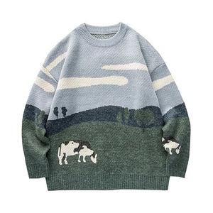 Pull en tricot à motif animalier, col rond, manches régulières, vêtements décontractés d'automne, pull en tricot pour homme - Product Image 3