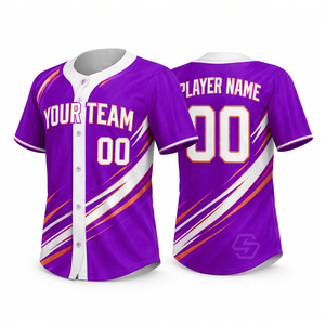 Maillot de baseball en polyester 100 % de haute qualité pour hommes, rayé, à manches courtes, avec fermeture boutonnée sur le devant, en maille respirante, vente en gros - Product Image 1