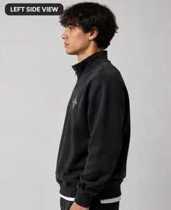 Sweat-shirt à col zippé pour homme, noir, logo étoile brodé, coupe classique, décontracté, pour l'hiver, 100% coton, molleton bouclette respirant - Product Image 5