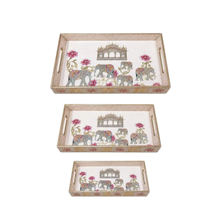 Enamel Coated Handmade <b>Wooden</b> serving <b>Tray</b> Set Elephant Design <b>Tray</b> - Product Image 5