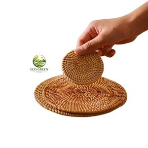 Handmade Rattan Coaster Natural Woven Cup Mat Eco Friendly Drink Coaster <b>Set</b> for Coffee Tea Table Home Decor Wholesale - Product Image 3
