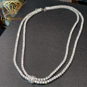 Collar de tenis de doble capa de oro blanco de 14K con diamantes cultivados en laboratorio, estilo Old Money, apilable, llamativo, para la noche, joyería para la clavícula - Product Image 5