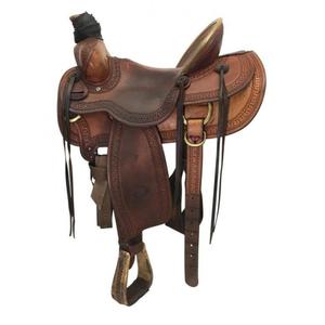Selle de cheval en cuir véritable de style western vintage, avec surpiqûres décoratives, écologique, en cuir pur, fabriquée en Inde - Product Image 1