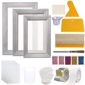 Kit per Serigrafia a 4 Stazioni con 3 Telai in Alluminio e 5 Raschietti Glitterati, Inclusa Pellicola Trasparente - Product Image 1