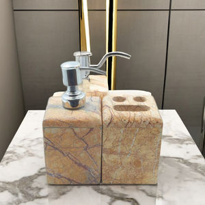 El juego de baño de mármol hecho a mano artesanal de la India incluye soporte para cepillo de dientes y jabonera para interiores de casas elegantes a granel - Product Image 1