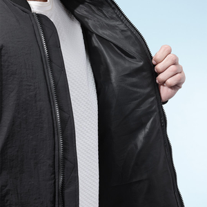 Men'<b>s</b> Black Bomber <b>Jacket</b> Polyester Windproof Zipper Closure Stand Collar Casual Winter Wear Thick Padded Design - Product Image 5