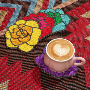 Chic Premium Beaded <b>Drink</b> <b>Coasters</b> Handmade Table Protection in Plant Shape for Dining Table Made in India - Product Image 3