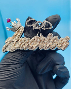 จี้ห้อยคอแบบสองสี ตัวอักษรย่อสั่งทำได้ ประดับเพชรโมอิสซาไนต์ ชุบทอง เงินแท้ 925 สไตล์แร็ปเปอร์ ฮิปฮอป - Product Image 1