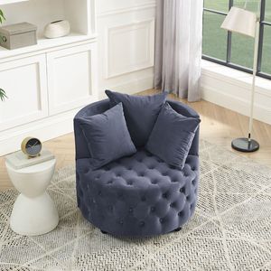 Velvet Upholstered <b>Swivel</b> <b>Chair</b> for Living Room <b>Grey</b> with Button Tufted Design Movable Wheels and 3 Included Pillows - Product Image 2
