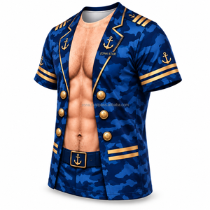 T-shirt de marin imprimé en 3D en gros pour hommes, drôle et original, uniforme de capitaine, impression par sublimation, polyester, pour fête, personnalisé - Product Image 2