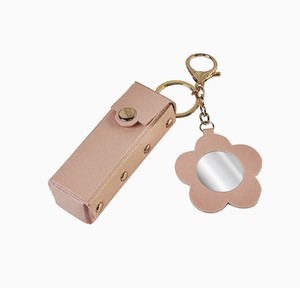 Creative and stylish lipstick storage keychain chain pendant portable PU flower <b>mirror</b> cosmetic leather gift jewelry - Product Image 1