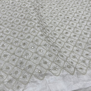 Beaded Embroidery Silk Fabric Wholesale Supplier Beaded Work Silk Fabric Manufacturer India Embroidered Silk Fabric with Beads - Product Image 1
