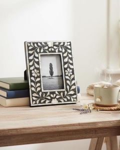 <b>White</b> Bone Inlay MDF Photo <b>Frame</b> with Natural Shell Shine Vertical Orientation Handmade for Ramadan Eid Home Decor Tabletop Use - Product Image 3