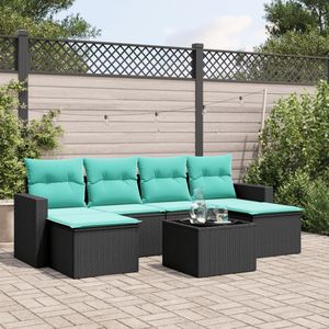 Juego de sofás de patio de ratán sintético negro de 7 piezas con cojines, elegantes muebles de exterior - Product Image 1