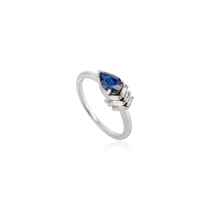 Bague élégante au design classique en or blanc 18 carats véritable avec saphir bleu et diamant, bijoux en pierres précieuses minimalistes, commande en gros, prix de gros - Product Image 3