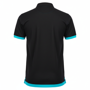 Men's Cotton Pique <b>Polo</b> Shirt <b>Black</b> Turquoise Trim Custom Logo OEM Manufacturer Wholesale Golf Casual Short Sleeve - Product Image 2