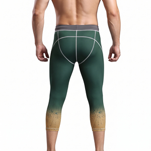 Leggings de yoga 3/4 pour hommes imprimés par sublimation, taille à cordon, en Spandex et Polyester, compression, séchage rapide, pour l'entraînement - Product Image 3