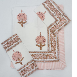 Soft Premium Classic White & Peach Floral Jaipuri Indian Hand Block Printed 100% Cotton Hotel Use Bedsheet <b>King</b> <b>Size</b> Wholesale - Product Image 1