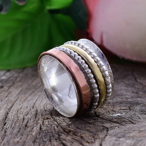 Three Tone <b>Spinner</b> Band <b>Ring</b> 925 Sterling Silver Handmade Anxiety Relief Jewelry - Product Image 2