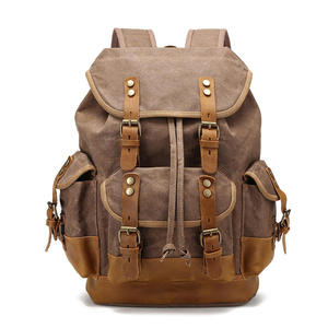 Vintage <b>Canvas</b> <b>Backpack</b> Unisex Softback Hasps Closure Travel Durable 20-37L Brown Leather Accents - Product Image 1