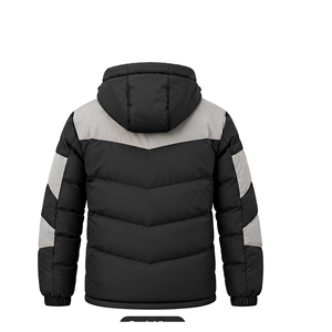 Veste matelassée à capuche élégante pour homme, noire et grise, avec poches zippées et doublure en polaire - Product Image 3