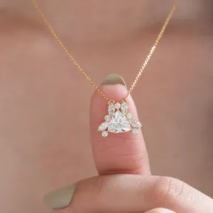 Trillion Cut Diamond <b>Pendant</b> Necklace in <b>Solid</b> Yellow <b>Gold</b> with Marquise & Pear Side Stones Elegant Luxury Bridal Fine <b>Pendant</b> - Product Image 1