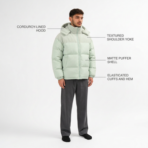 Blouson matelassé à capuche vert clair pour homme, respirant, coupe-vent, décontracté, coupe ample, en polyester, manteau d'hiver avec col montant et fermeture éclair - Product Image 4