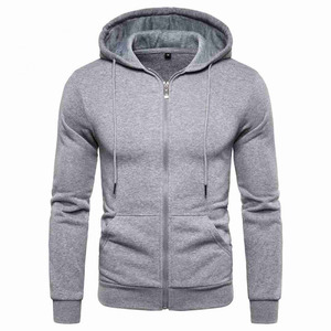 Sweat à capuche zippé en molleton de coton pour homme, broderie sur la capuche, motif uni, printemps automne, logo personnalisé OEM ODM - Product Image 1