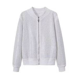 Mens <b>White</b> Rhinestone 100% Cotton Windproof Tracksuit Set Full Zip Jacket <b>Jogger</b> Pants Luxury Streetwear Casual Sportswear - Product Image 4