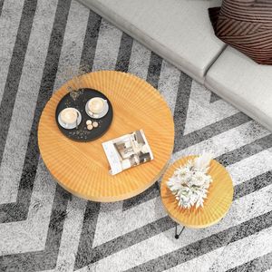 Set di 2 tavolini da caffè rotondi in stile Boho con piano in legno massello di pino e gambe in metallo - Product Image 4