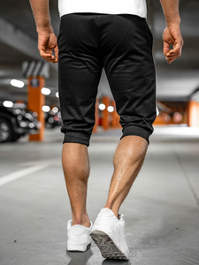 Men's Cotton Bermuda Shorts Solid Color Drawstring Waist Casual Style Pockets Mid Rise Knitted Fabric 260g Front Logo Easy - Product Image 4
