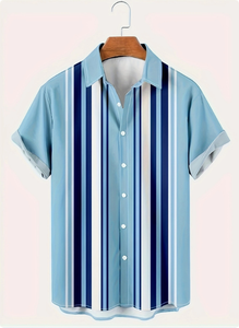 Chemise décontractée à manches courtes pour homme, style hawaïen, en velours, motif uni, tissu coton/polyester - Product Image 4