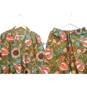 Ensemble de pyjamas pour femmes, élégant, indien, imprimé numérique floral, 100% coton, taille élastique, manches longues, longueur intégrale - Product Image 6